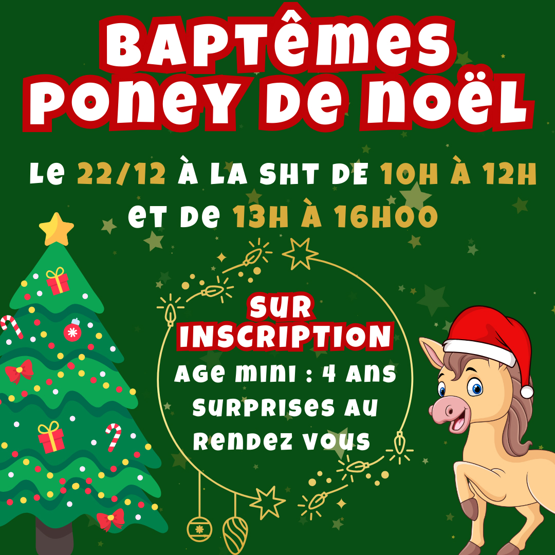 Affiche baptêmes de poney de Noël avec la SHT de Cernay le 22-12-24