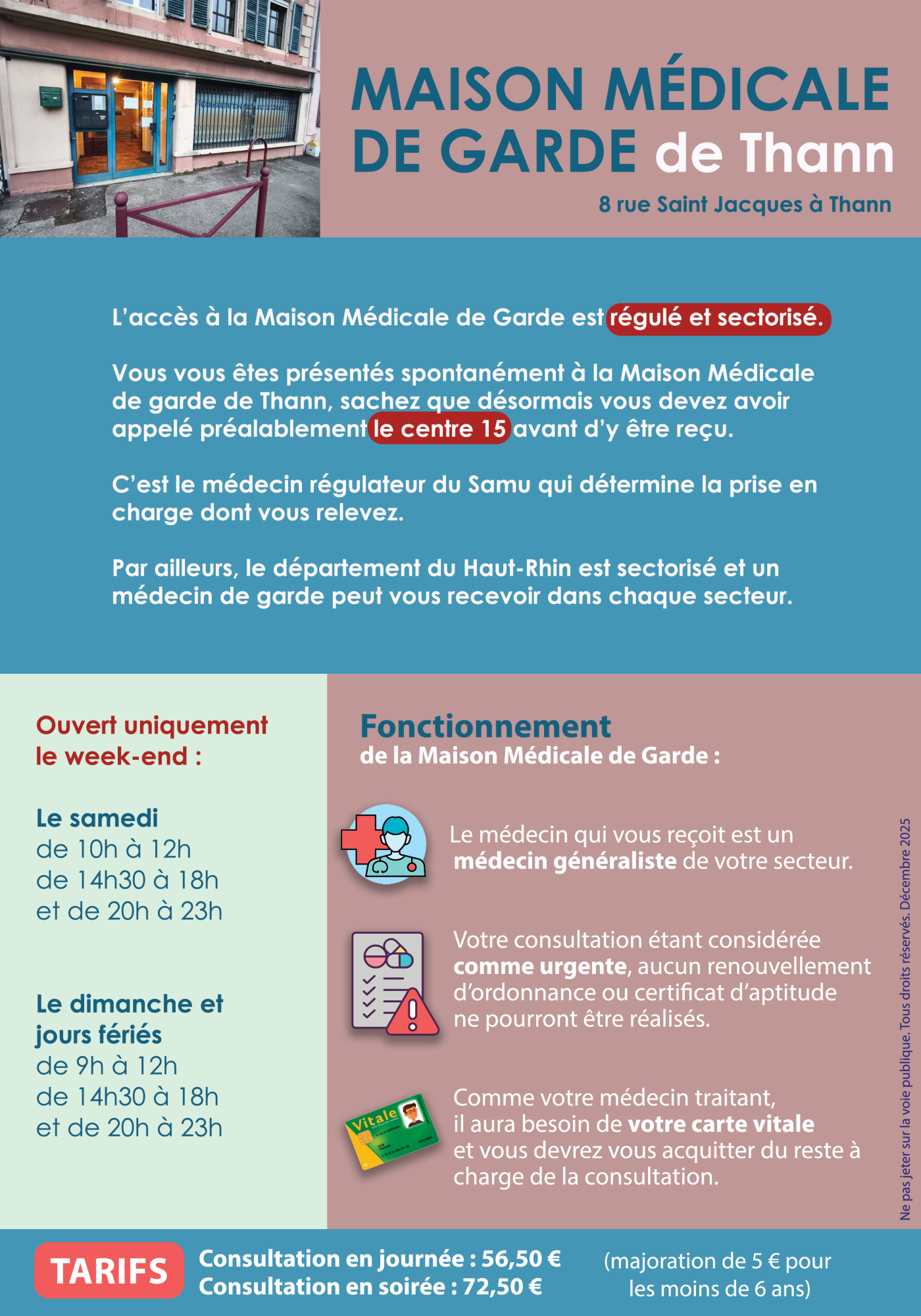 On y voit la photo de la maison m&eacute;dicale de garde de Thann.