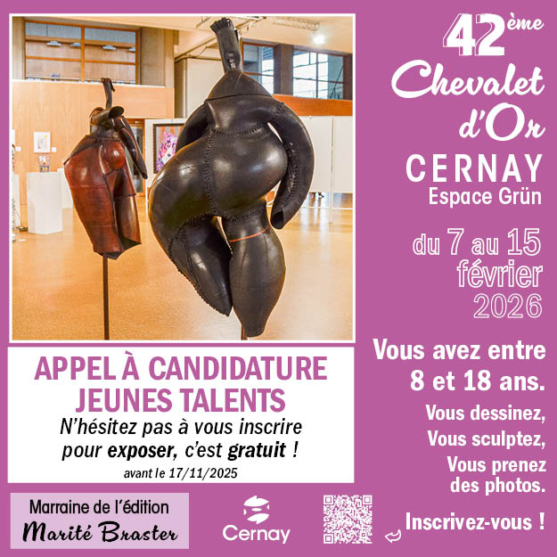 Appel à candidature des jeunes talents pour le Chevalet d'Or 2026 On y voit deux sculptures en chambre à air, corps de femme - oeuvres réalisées par Marité Braster