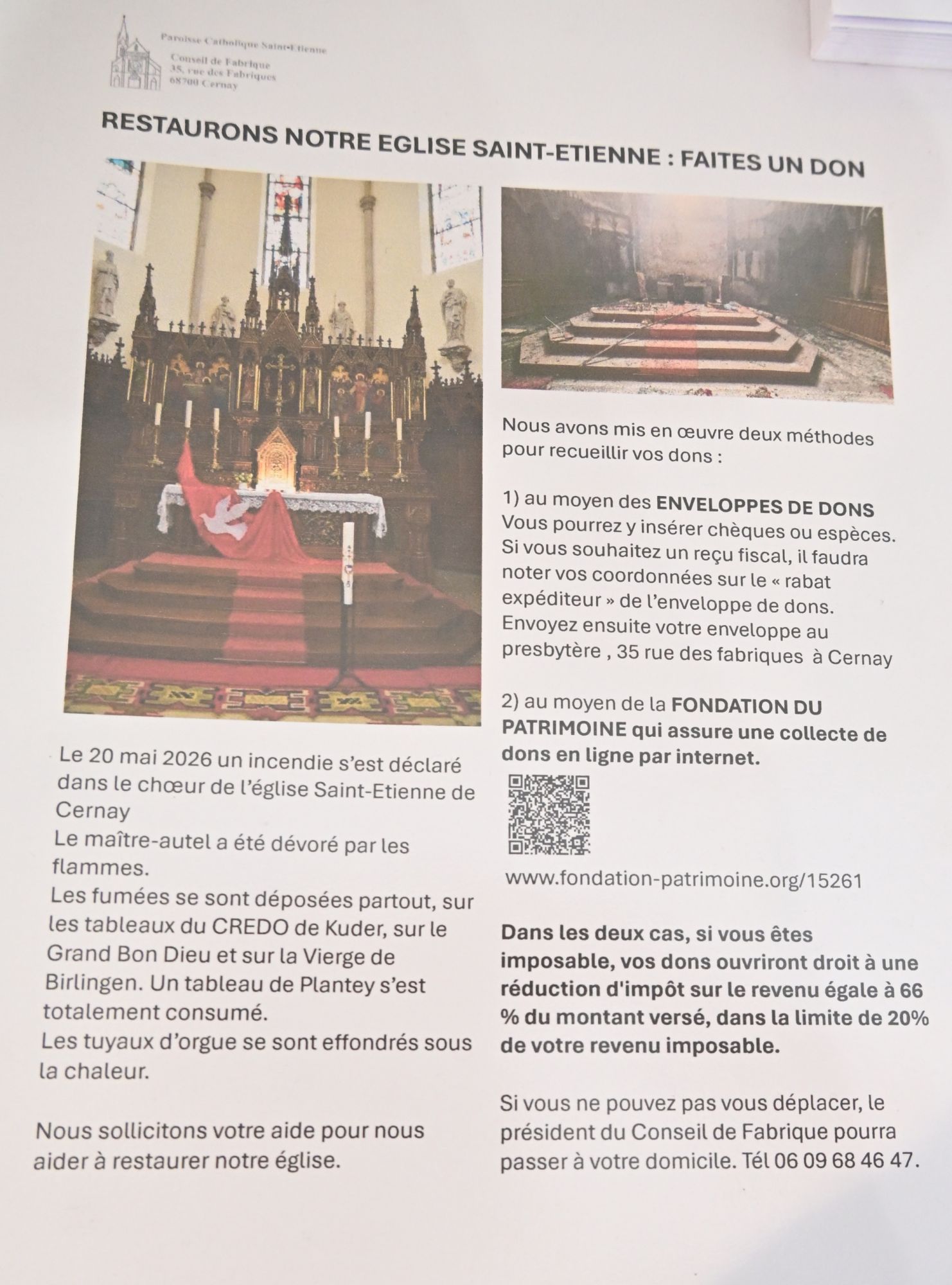 Appel aux dons - Conseil de Fabrique - Eglise Saint Etienne - Cernay Appel aux dons - Conseil de Fabrique - Eglise Saint Etienne - Cernay