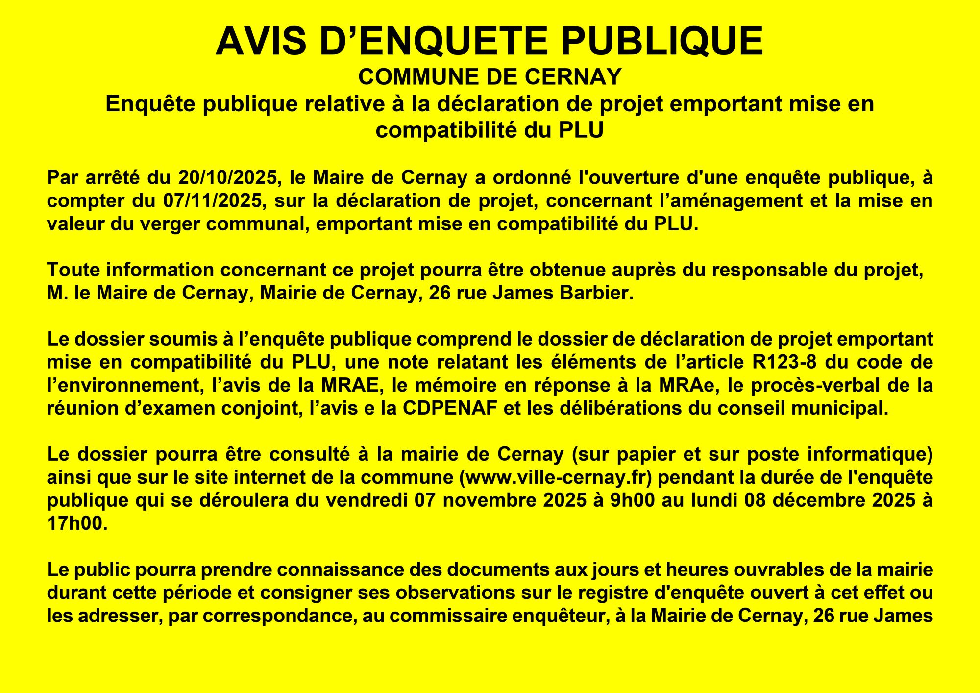 Enquête publique du 07/11 au 08/12/25 Enquête publique du 07/11 au 08/12/25
