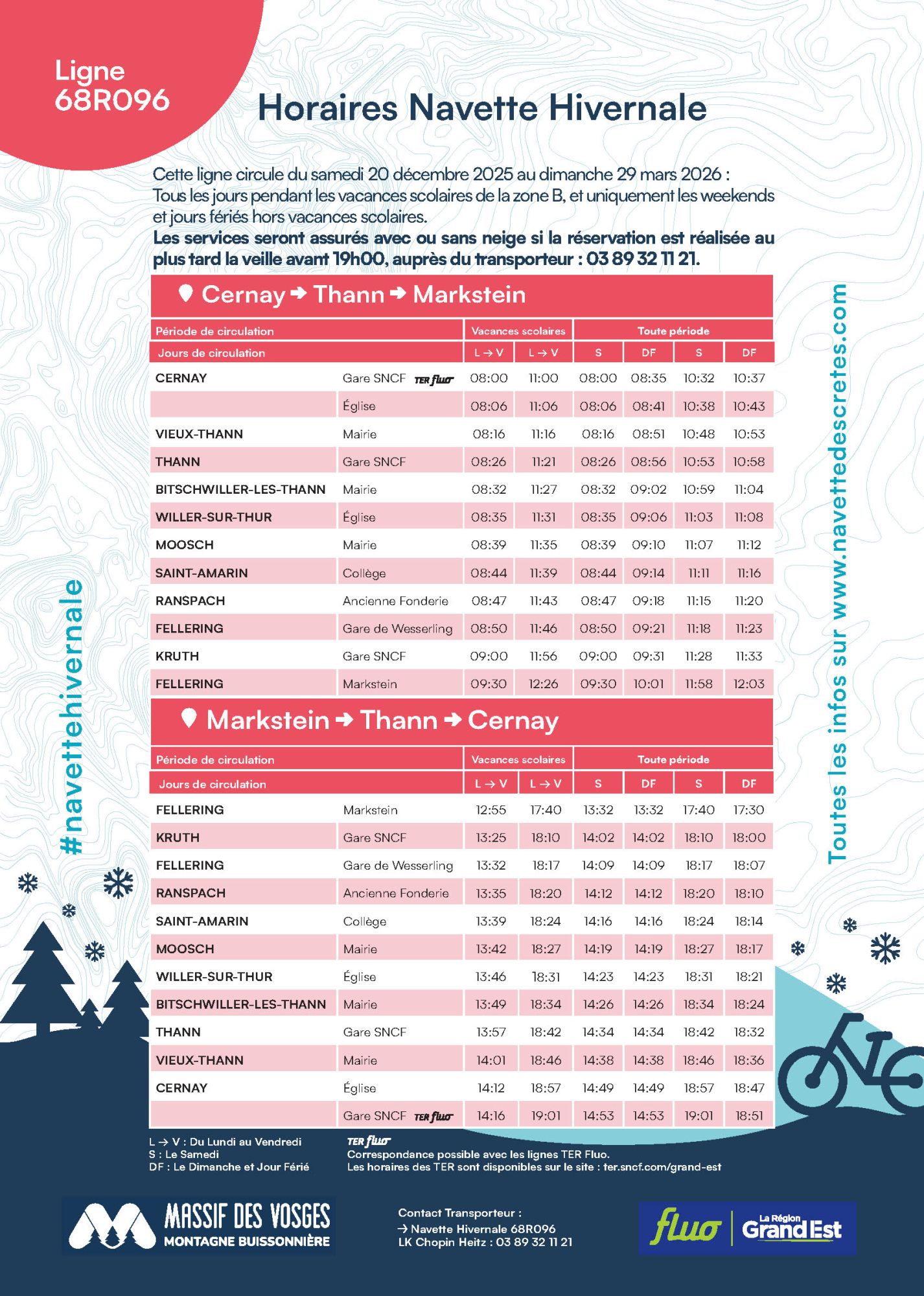 Navettes hivernales départ de Cernay vers le Markstein - horaires Navettes hivernales départ de Cernay vers le Markstein - horaires