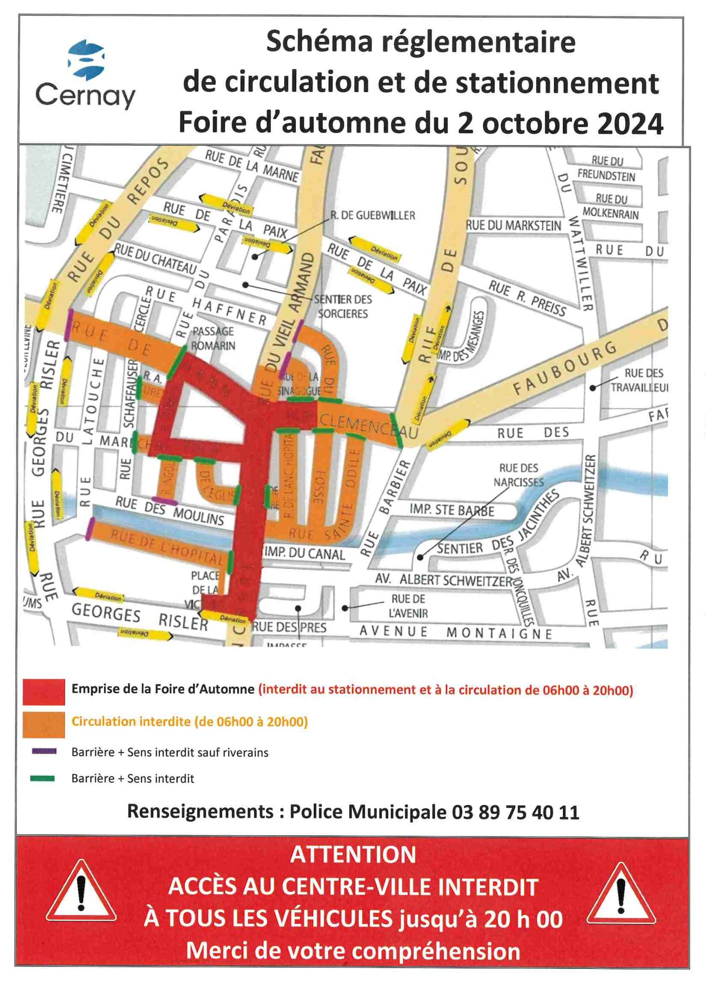 plan de circulation de la foire d'automne du 02-10-2024 à Cernay