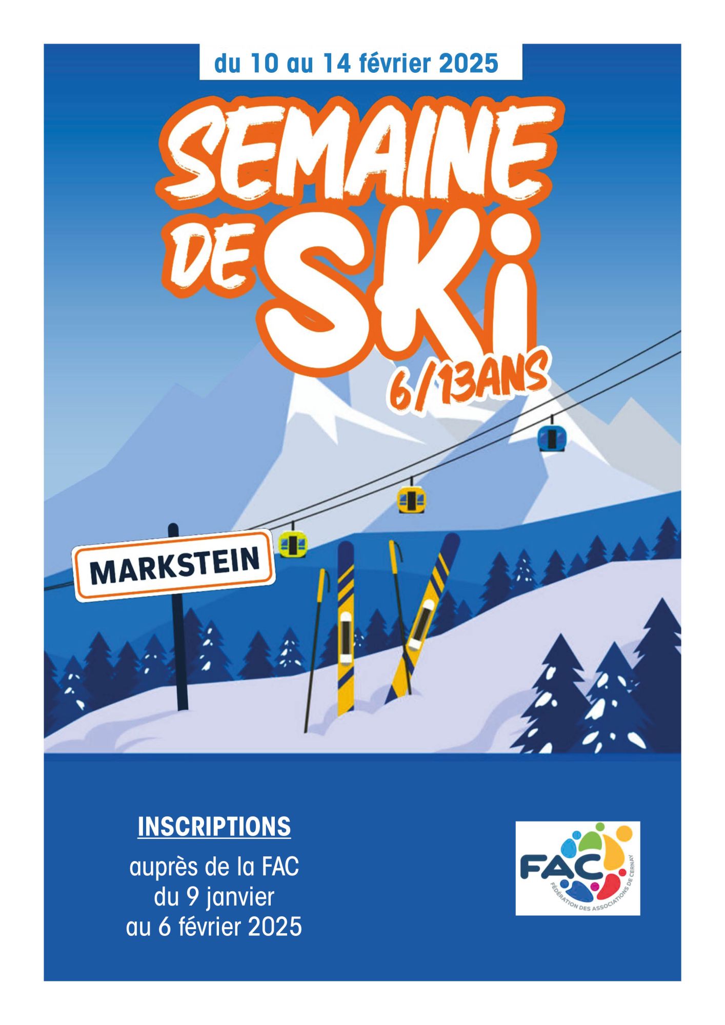 Vacances de neige - Cernay - du 10 au 14 février 2025 - inscriptions