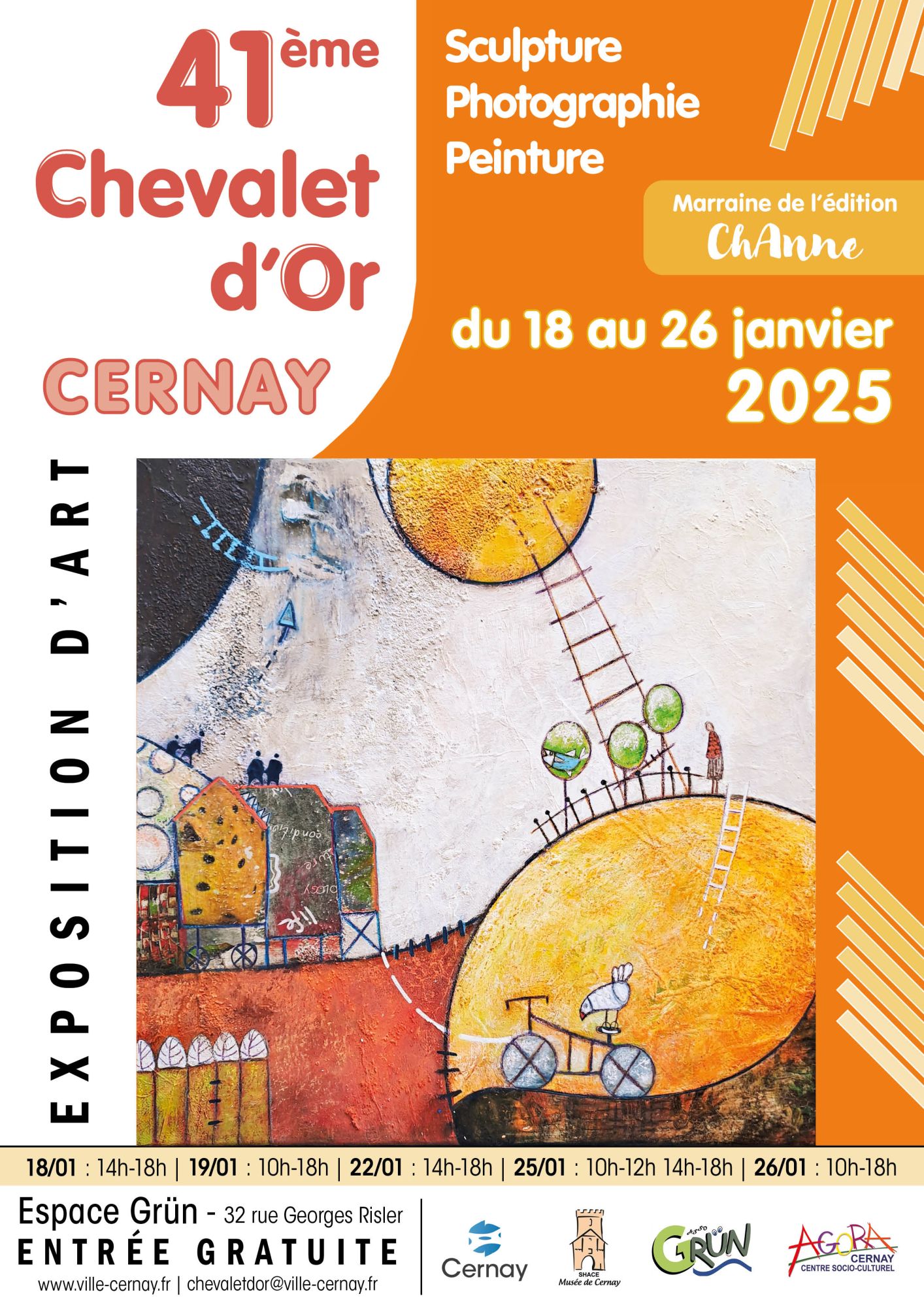 Affiche du 41ème Chevalet d'Or de la Ville de Cernay - exposition d'art - qui se tiendra à L'Espace Grün du 18 au 26 janvier 2025