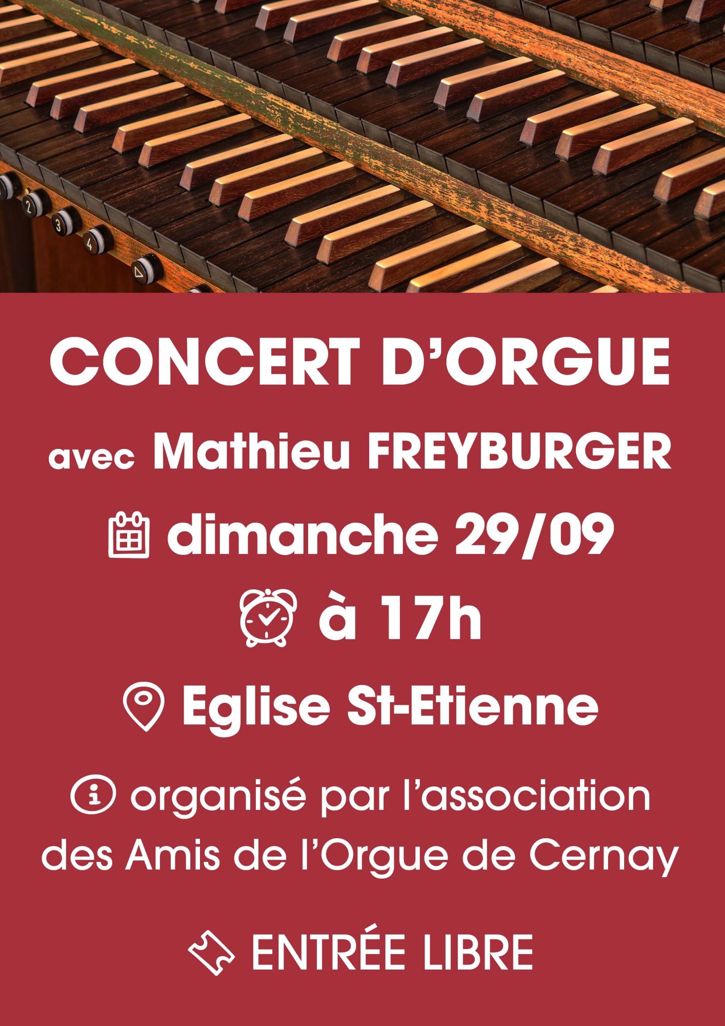 affiche concert d'orgue - dimanche 29/09 à 17h - église St Etienne de Cernay