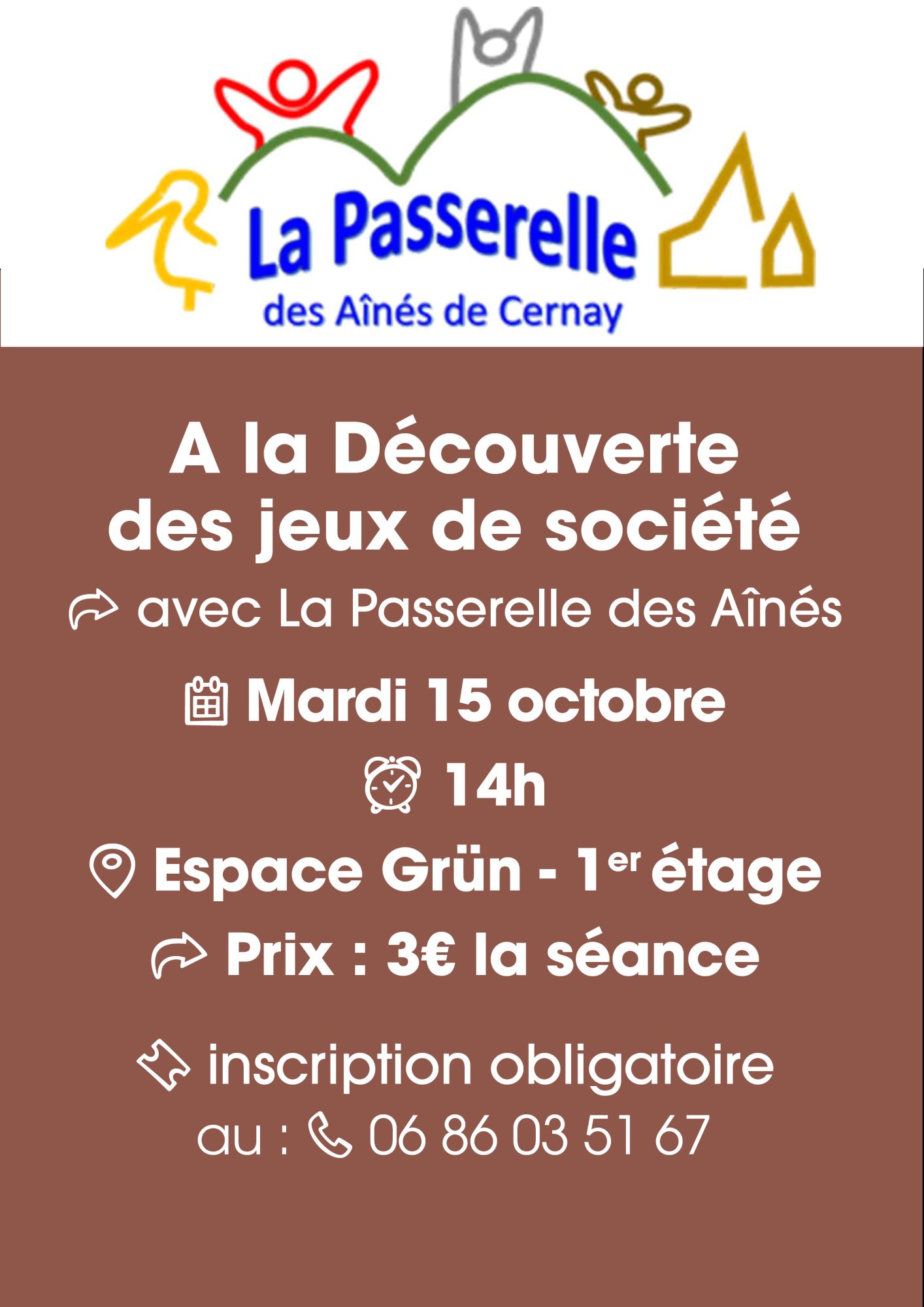 affiche découverte des jeux de sociétés avec la Passerelle des Aînés le 15-05-24