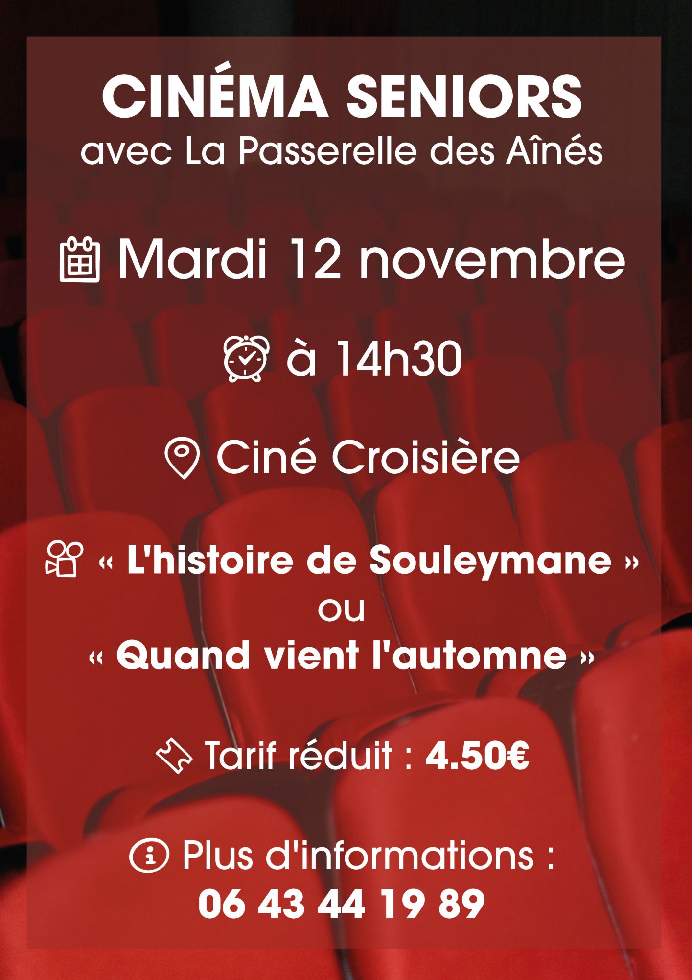 Affiche Ciné séniors avec la Passerelle des Aïnés de Cernay le 12 novembre 2025