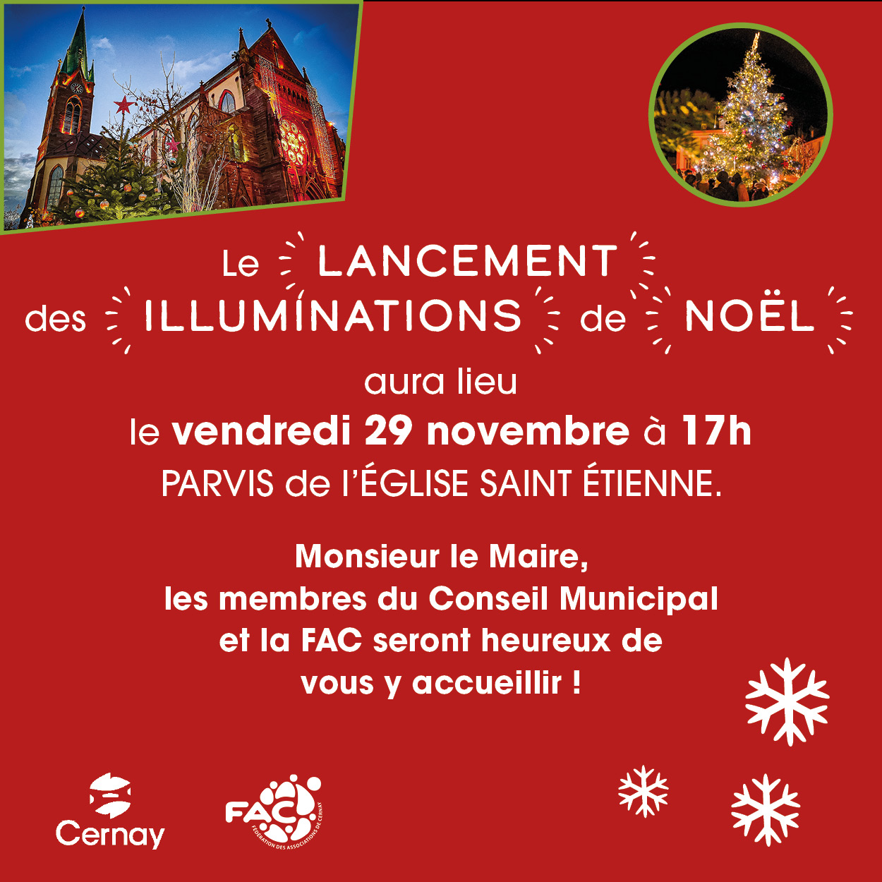 Lancement des illuminations de Noël à Cernay le vendredi 29 novembre à 17h place de l'église Saint-Etienne