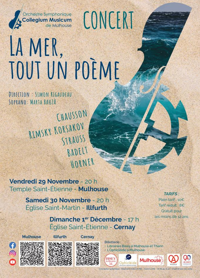 Concert orchestre Symphonique Collegium Musicum de Mulhouse à l'église St Etienne de Cernay le 01-12-24 à 17h