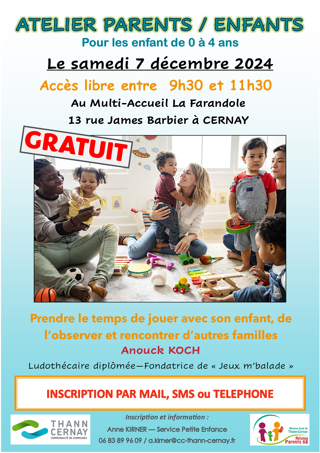 Affiche atelier parents enfants au multi accueil La Farandole de Cernay le 7-12-24