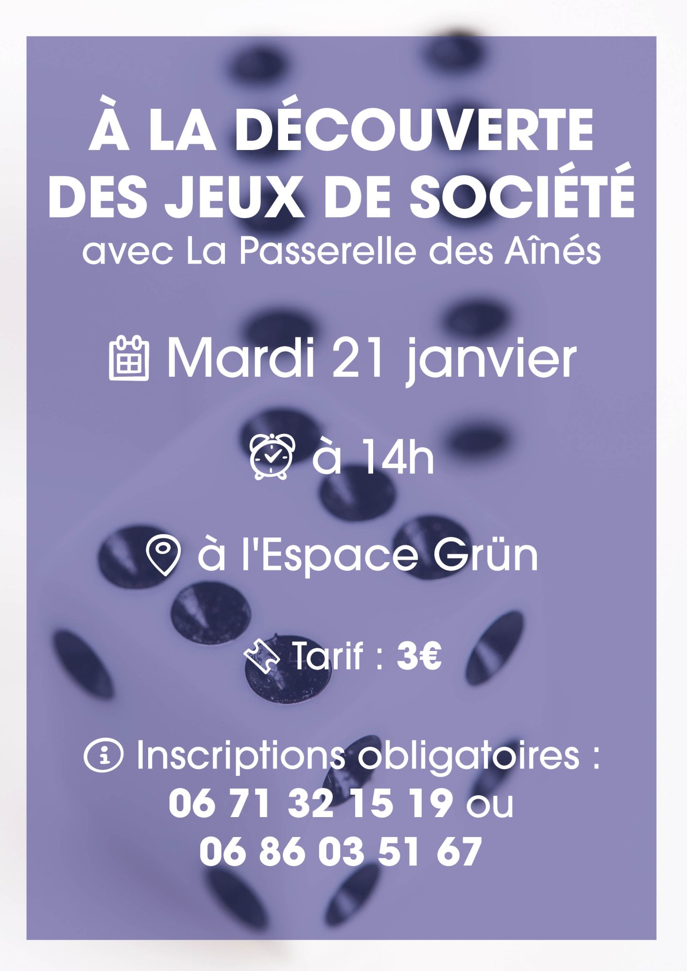 A la découverte des jeux de société avec l'association La Passerelle le 21-01-24 à 14h à l'espace Grün de Cernay