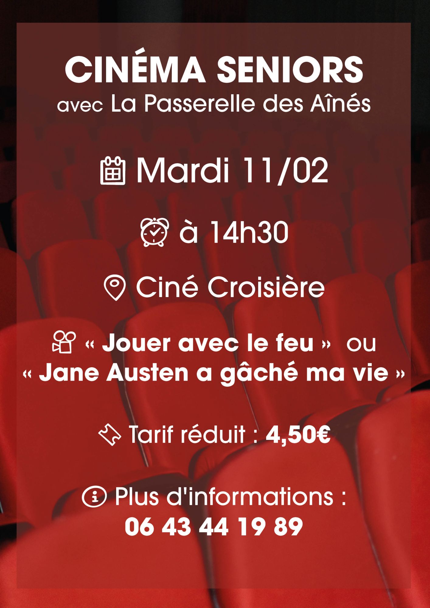 Cinéma Séniors avec la Passrelle des Aînés le 11/02/25 à 14h30 au Ciné Croisière