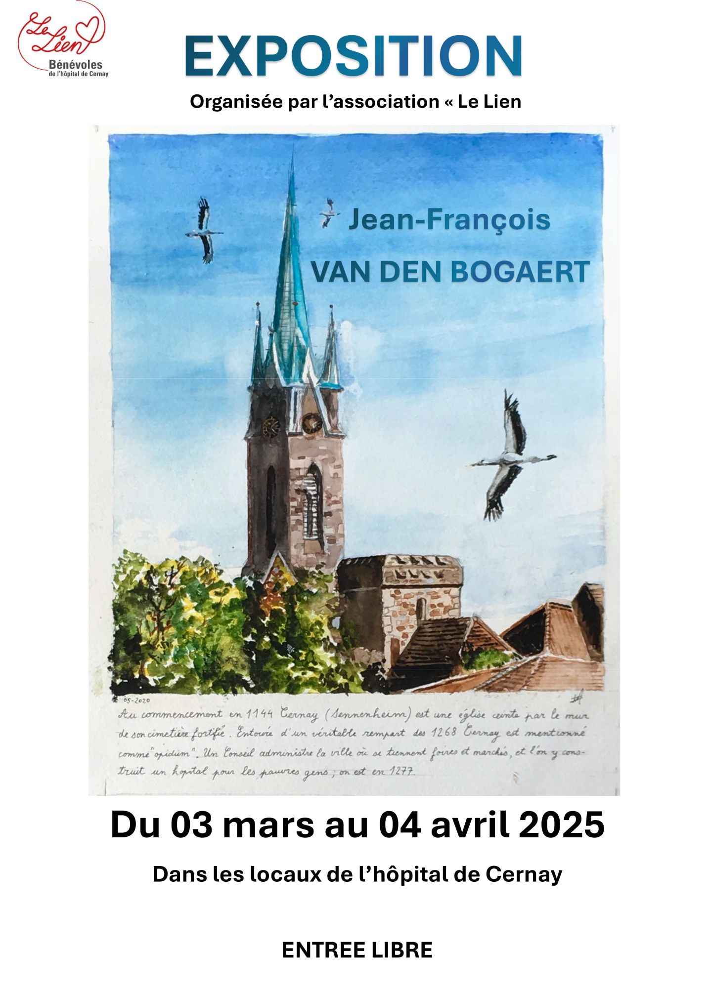 Affiche exposition de peinture jean-François VAN DEN BOGAERT du 03/03 au 04/04 à l'hôpital de Cernay