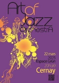 Affiche violette avec des musiciens de Jazz