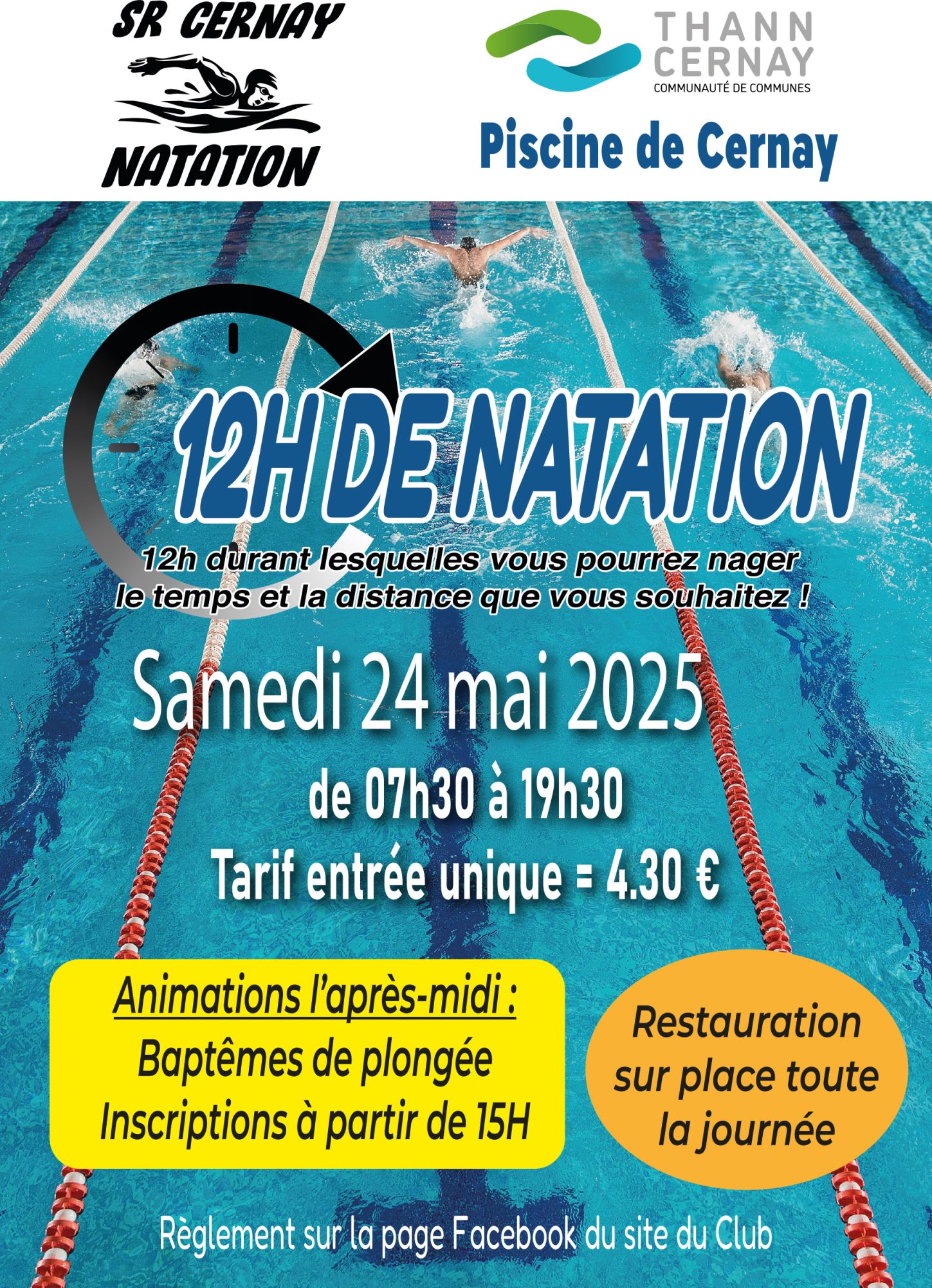 Sur l'affiche, on y voit une photo de piscine avec des nageurs