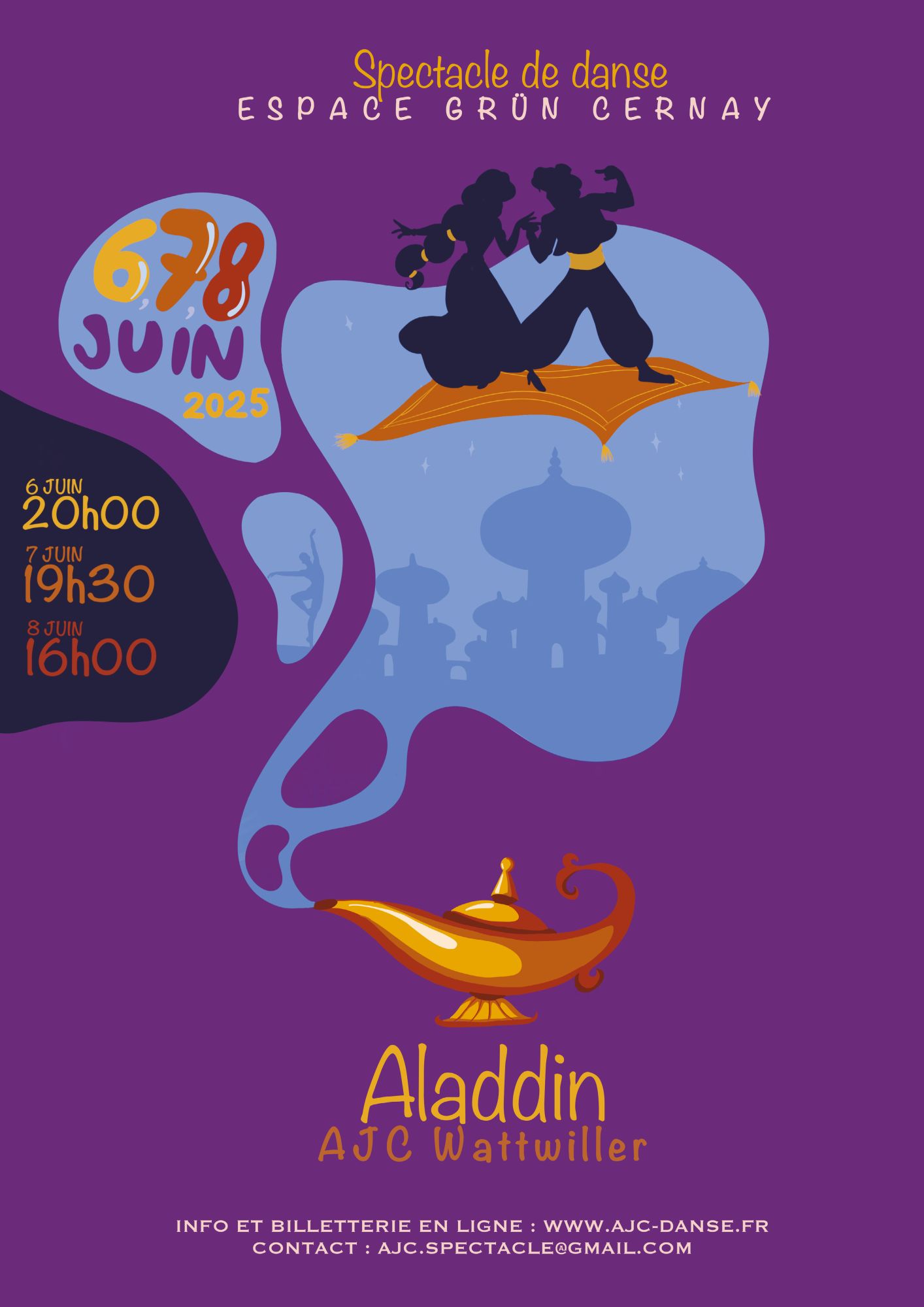 On y voit une lampe magique, y sort Aladin et Jasmine