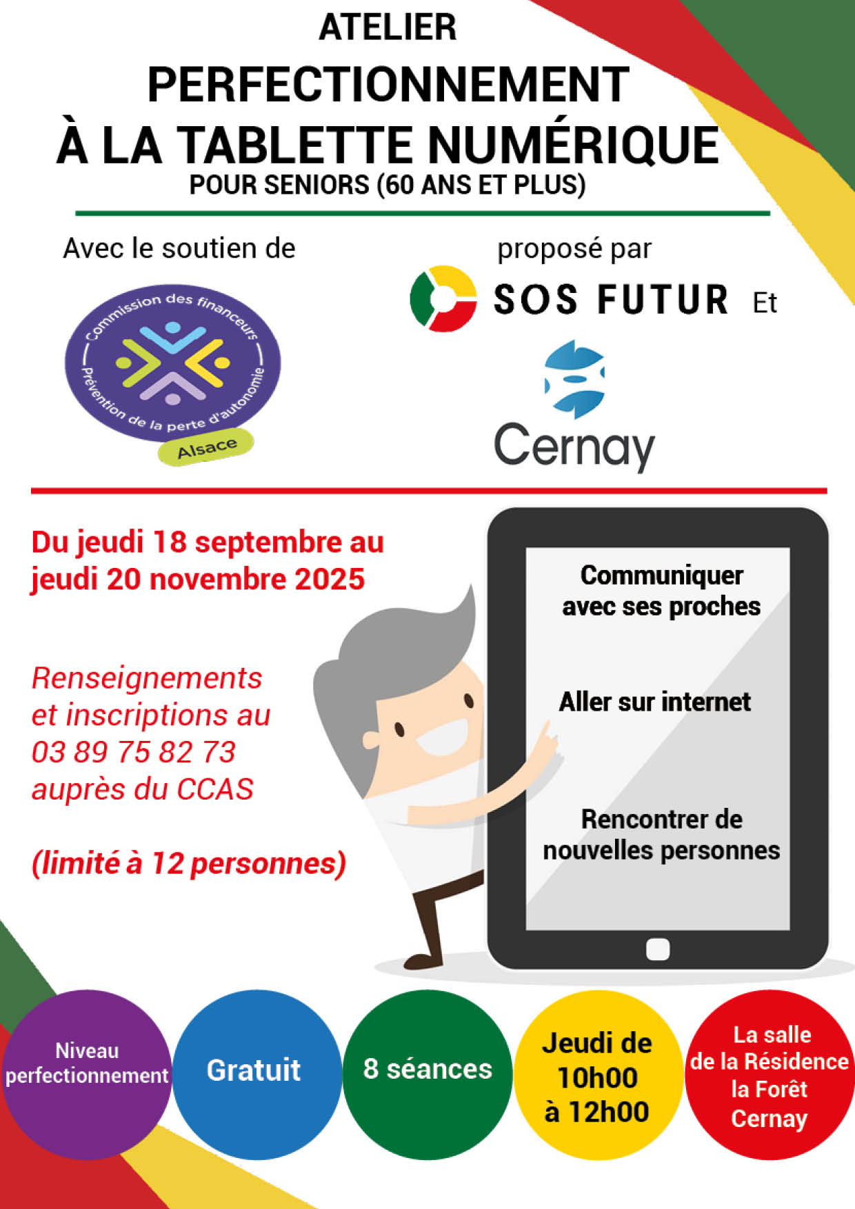 On y voit un seniro qui tient une tablette numérique géante
