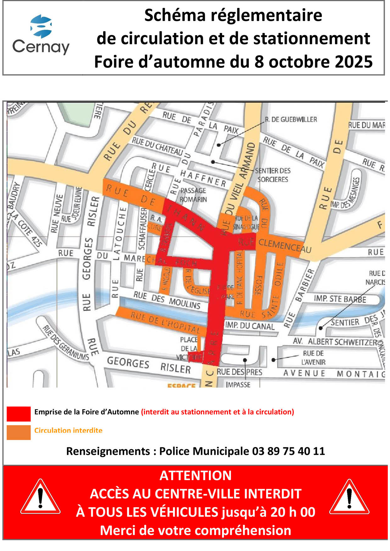 plan de circulation de la foire d'automne du 08-10-2025 à Cernay