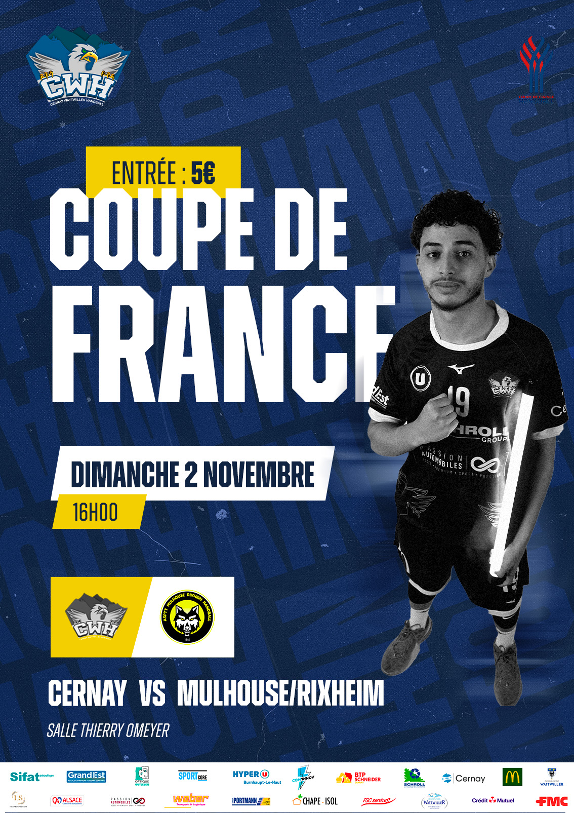 On y voit un joueur de handball la main sur le coeur