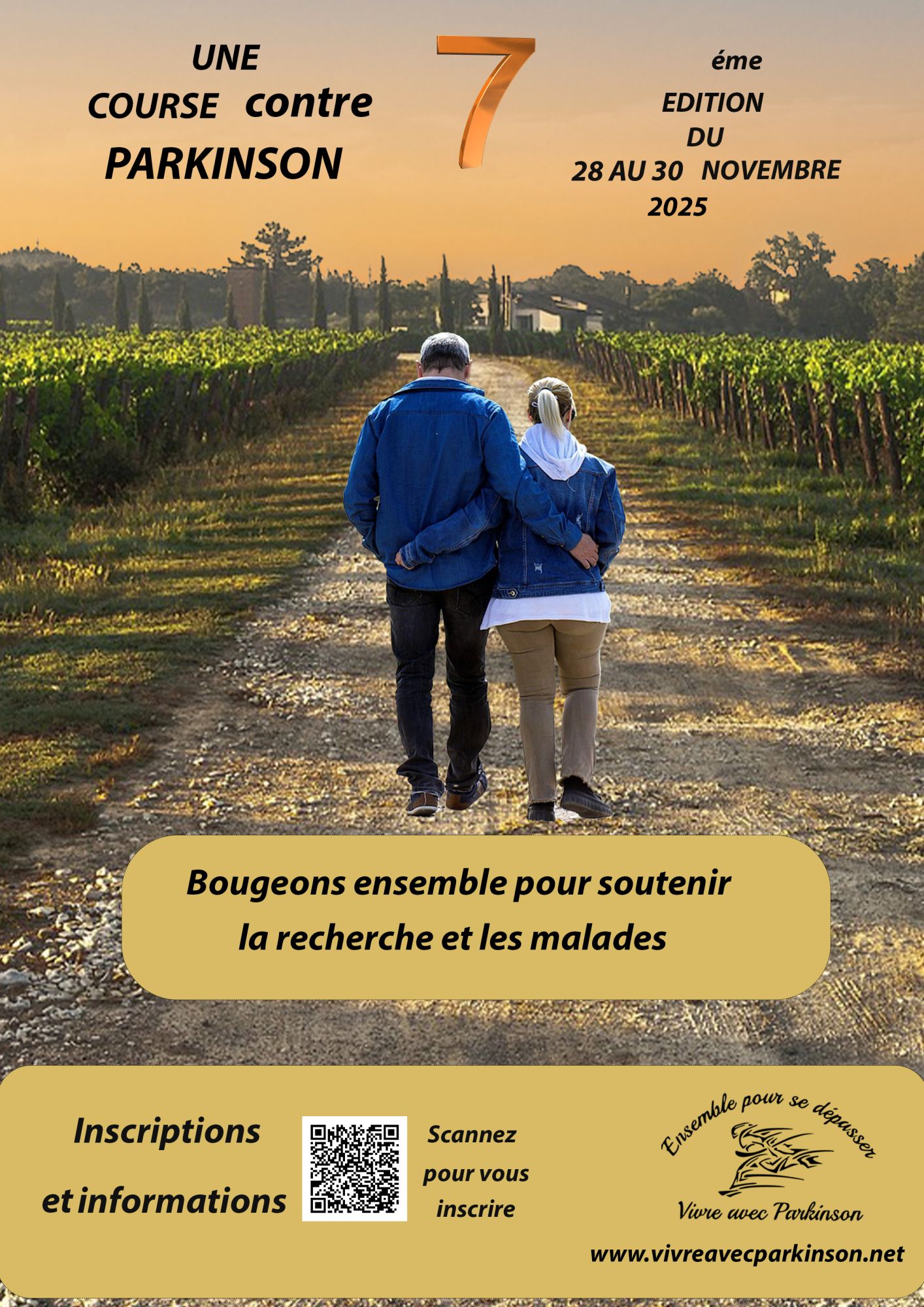 Course contre Parkinson du 23 au 30/11/25 à Cernay On y voit un couple de dos qui marche sur un chemin à la campagne