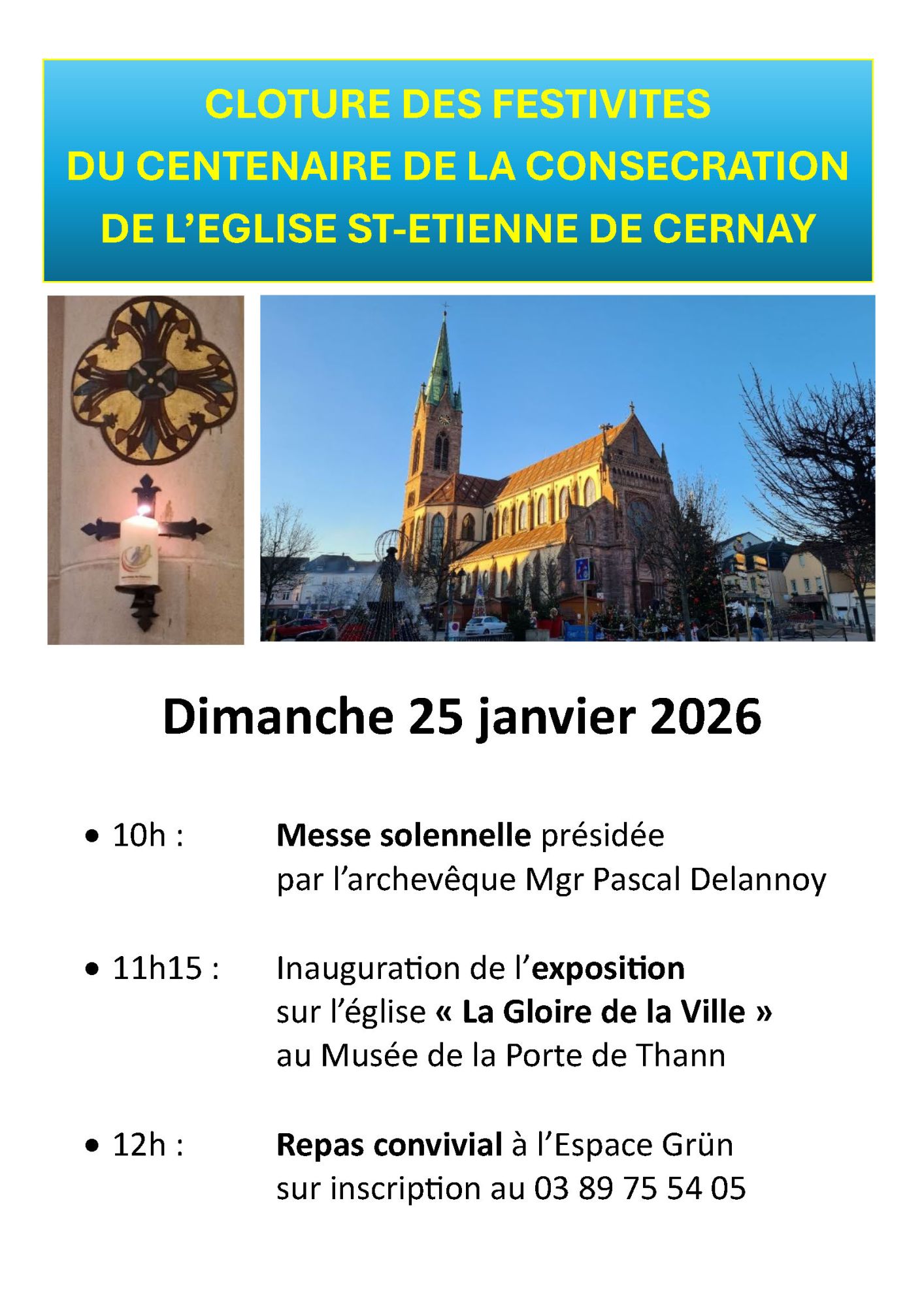 On y voit l'&eacute;glise Saint Etienne + une bougie et une croix