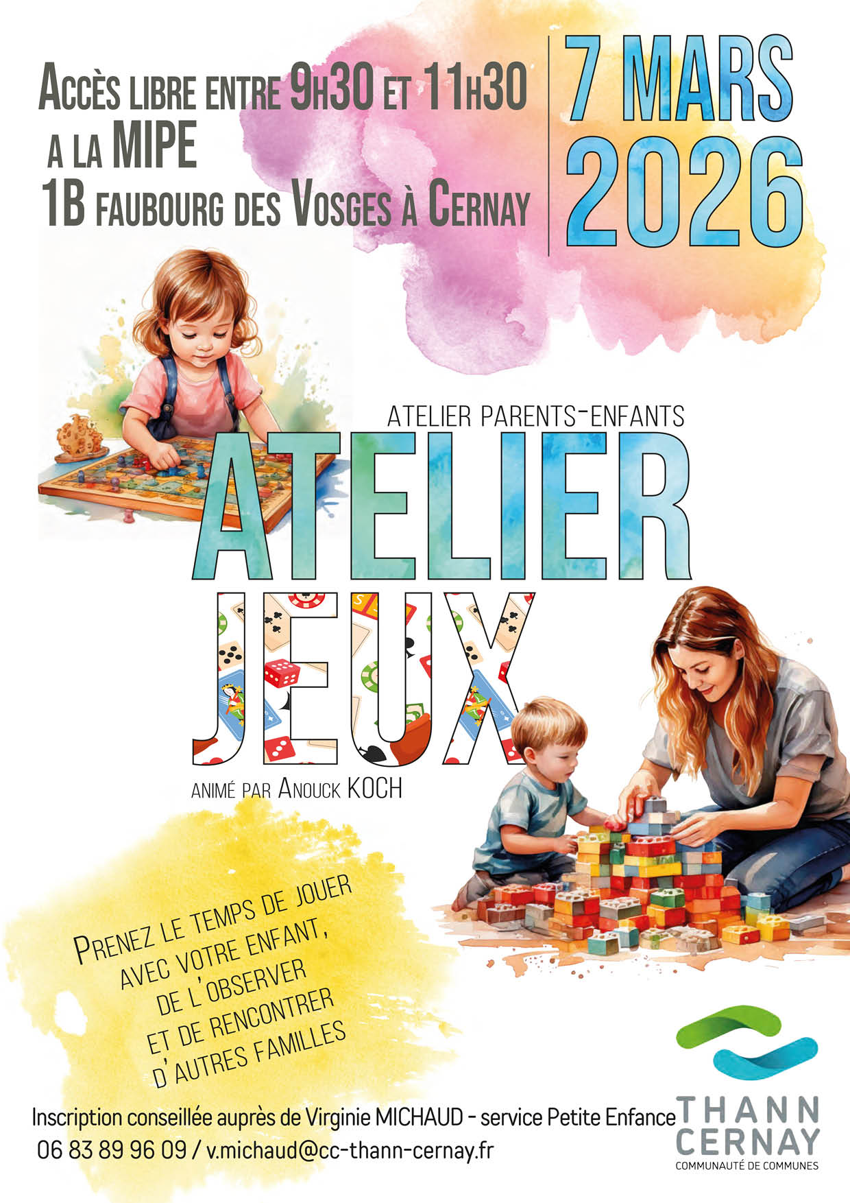 On y voit une enfant qui joue &agrave; un jeu de soci&eacute;t&eacute;, ainsi qu'une maman et un b&eacute;b&eacute; qui jouent &agrave; un jeu de construction