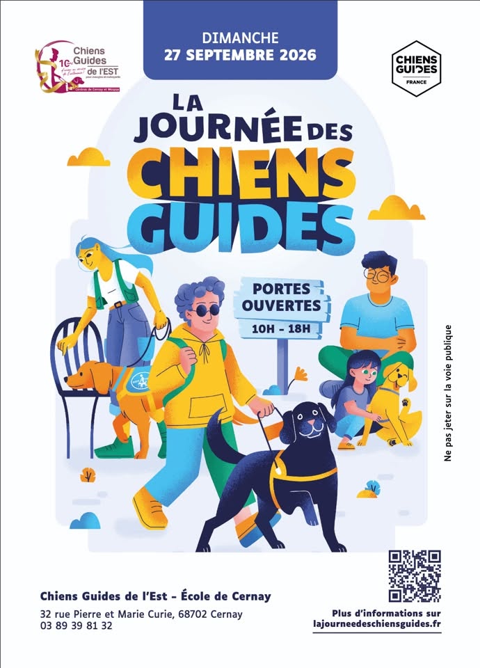 On y voit des dessins avec des chiens guides.