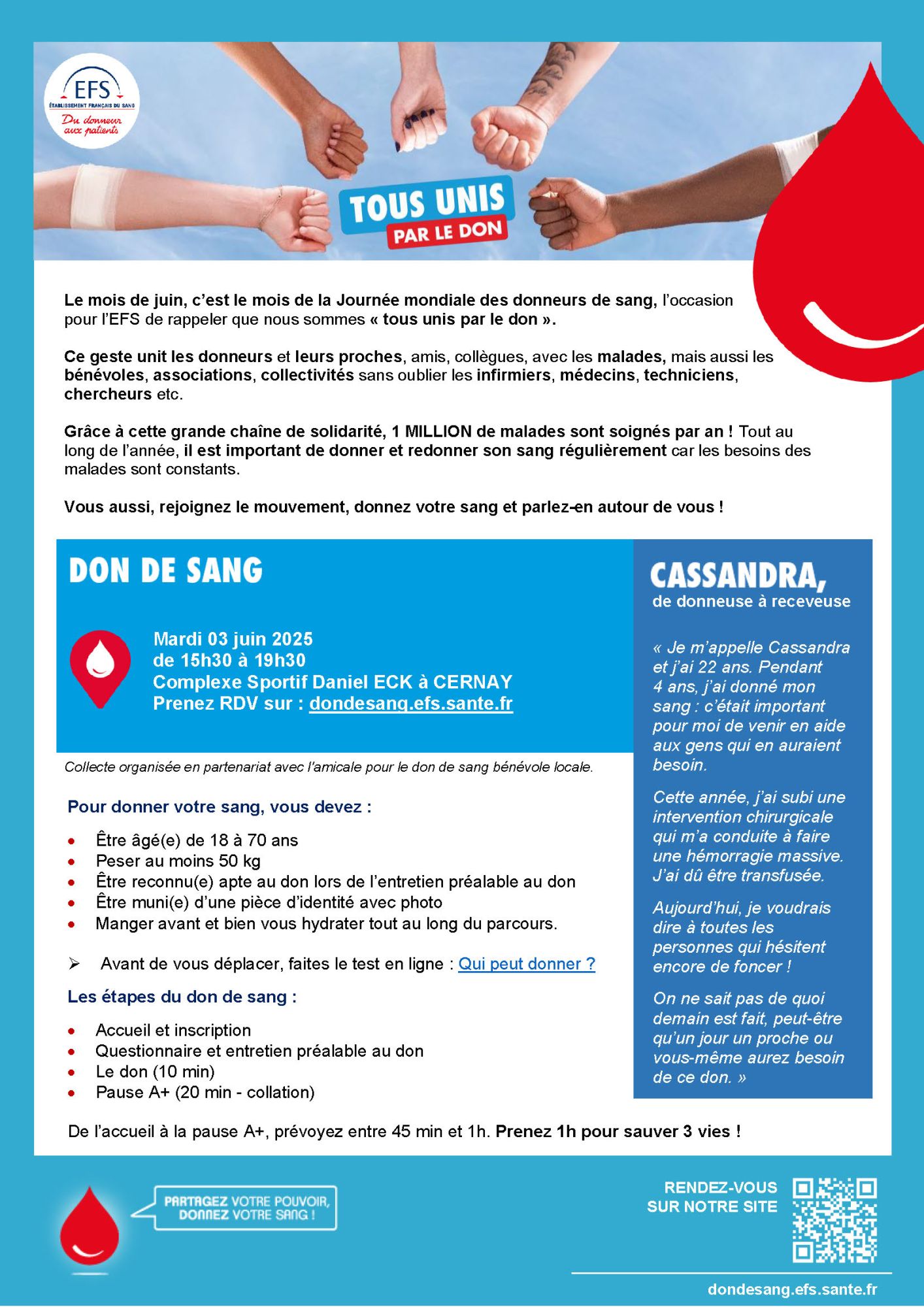 On y voit des mains avec les points serrées et une goutte de sang
