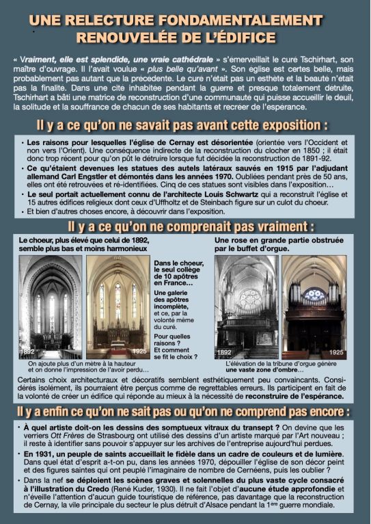 On y voit l'int&eacute;reieur de l'&eacute;glise Saint Etienne de Cernay avant et maintenant