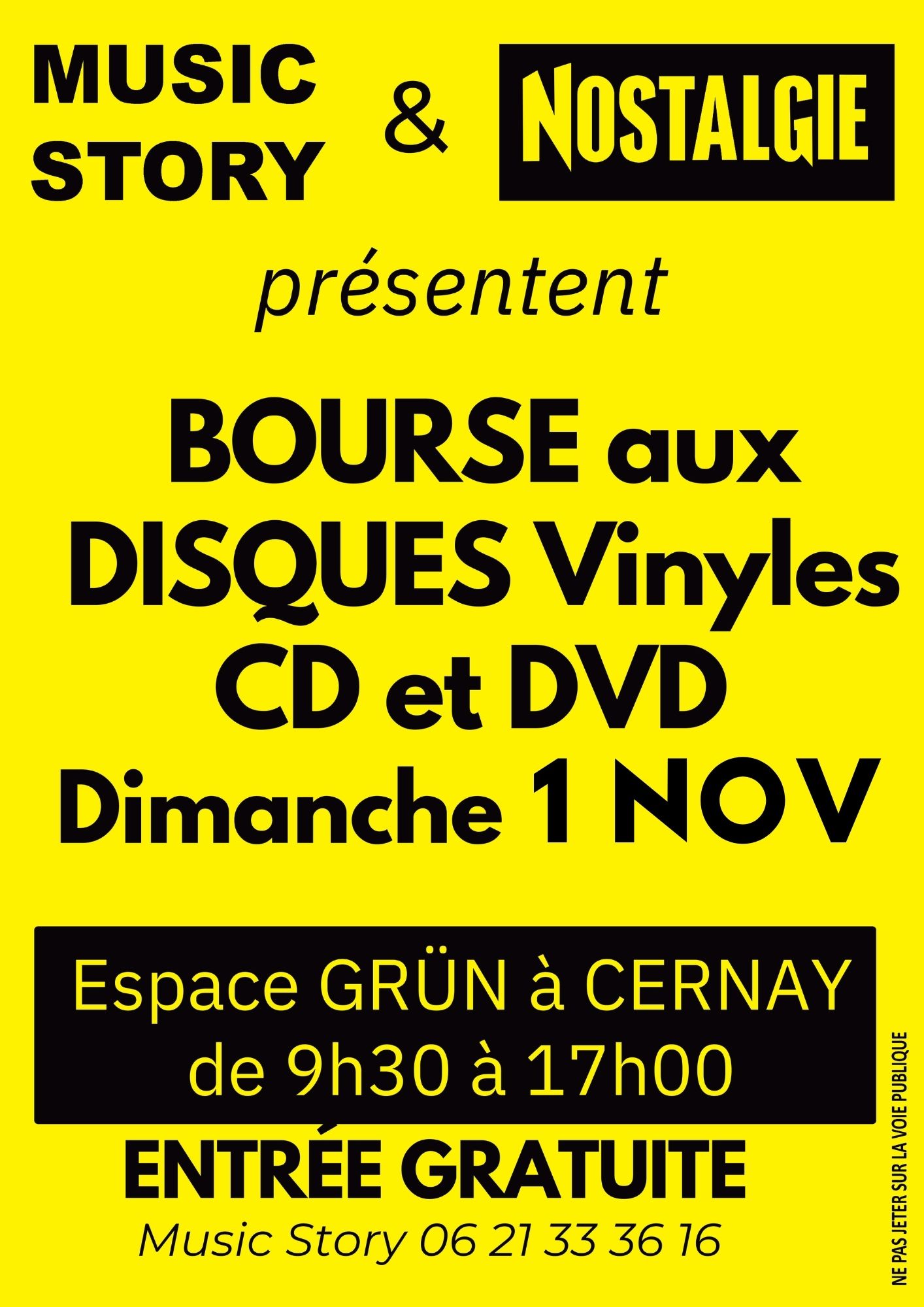 On y voit des &eacute;critures avec les informations de l'&eacute;v&egrave;nement en noires sur un fond jaune
