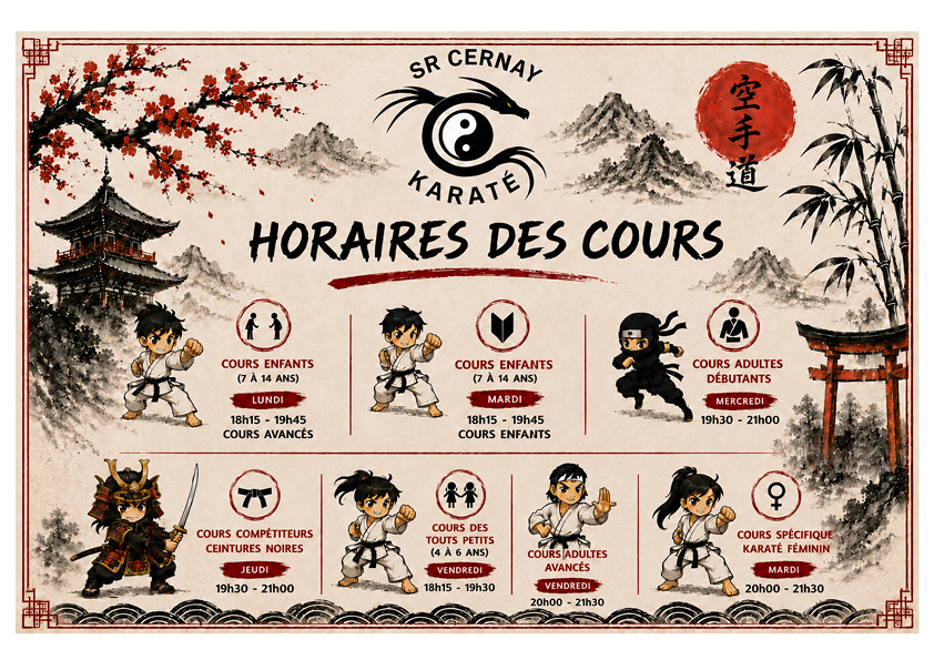 Cours de Karaté saison 2026-2027 On y voit des athlètes de Karaté.