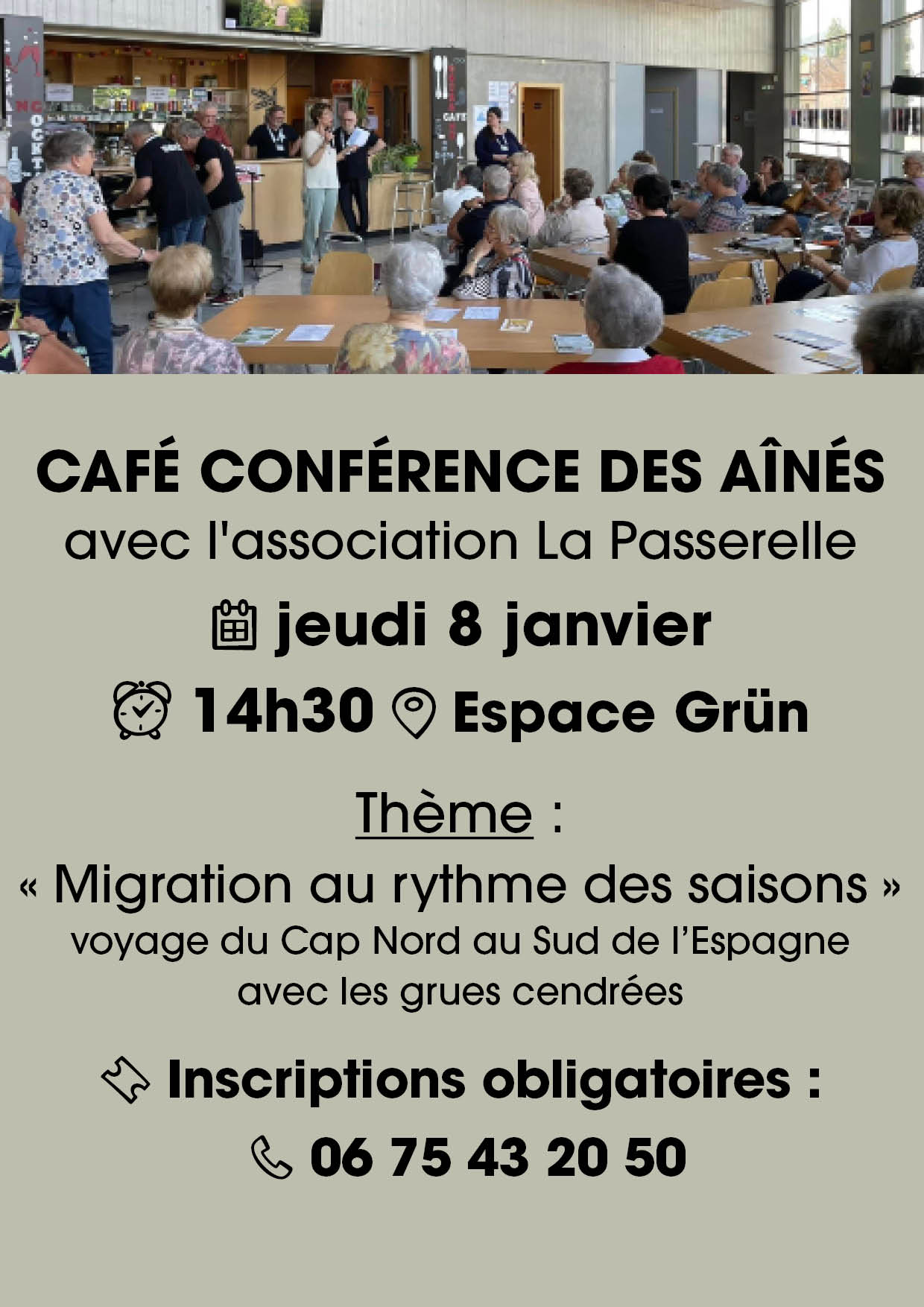 Café des Aînés du 8 janvier 2026 à l'Espace Grün On y voit des personnes au bar de l'espace Grün