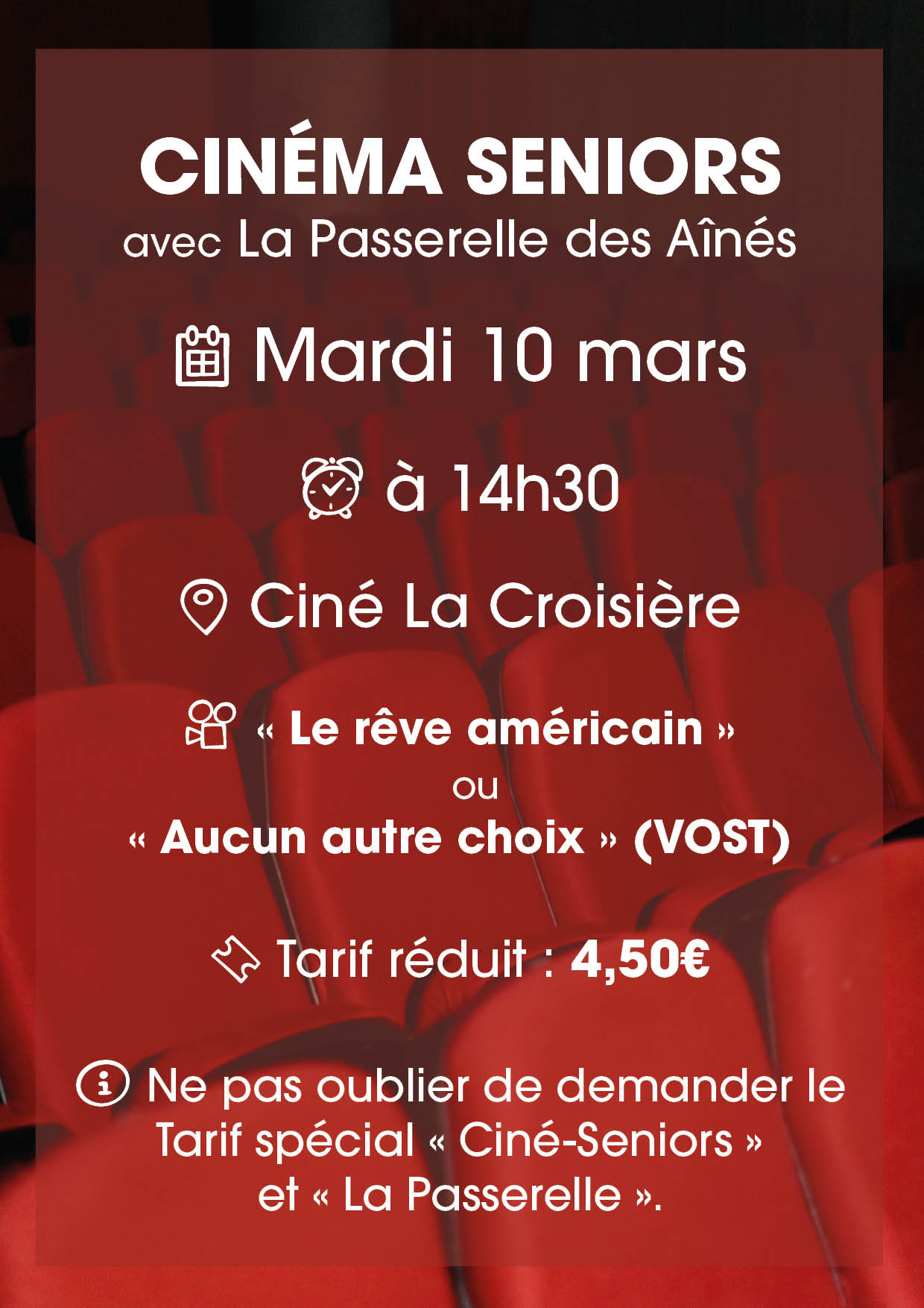 On y voit des fauteuils de cin&eacute;ma.