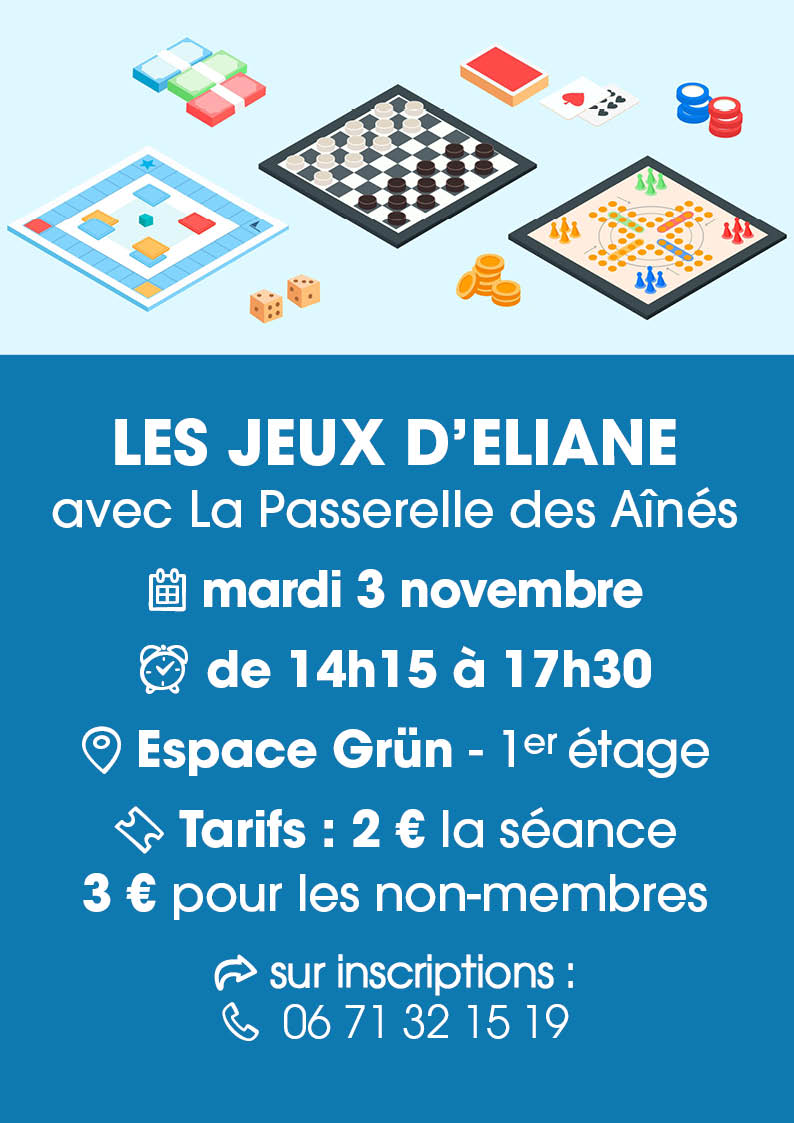 Les jeux d'Eliane avec La Passerelle des Aînés le 03/11/26 à cernay On y voit différents jeux de société