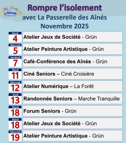 ACTIVITES POUR LES SENIORS AU MOIS DE NOVEMBRE