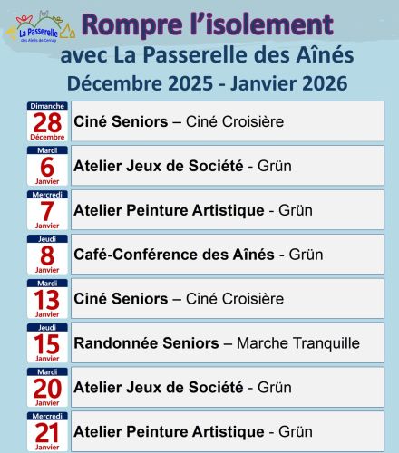 ACTIVITES POUR LES SENIORS AU MOIS DE JANVIER