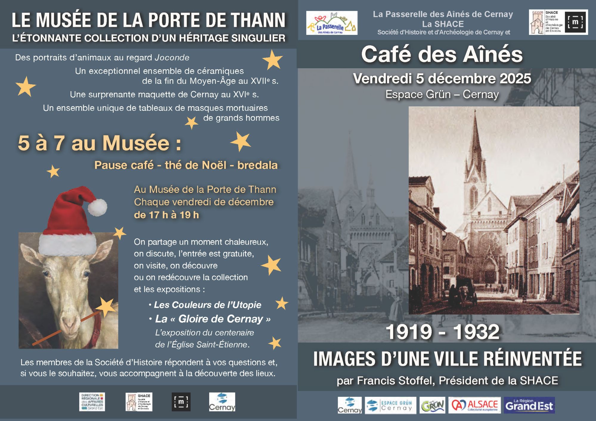 Café des aînés du 05-12-25 à l'espace Grün On y voit une vieille photo de l'église Saint Etienne de Cernay