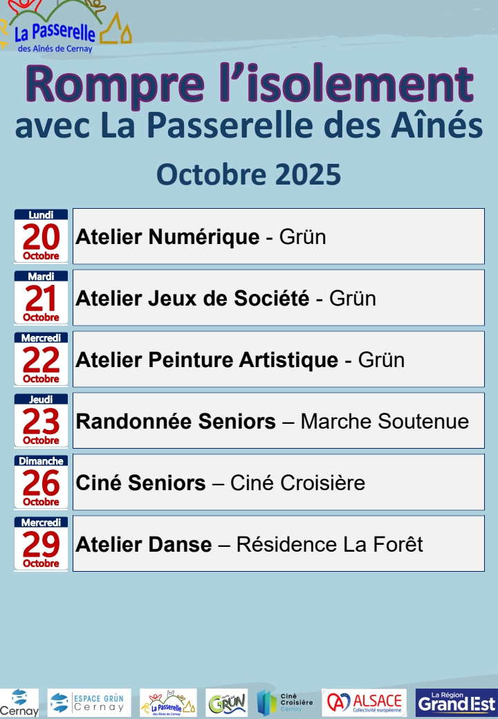 Programme de la Passerelle des Aînés du 20 au 29/10/25 Programme de la Passerelle des Aînés du 20 au 29/10/25