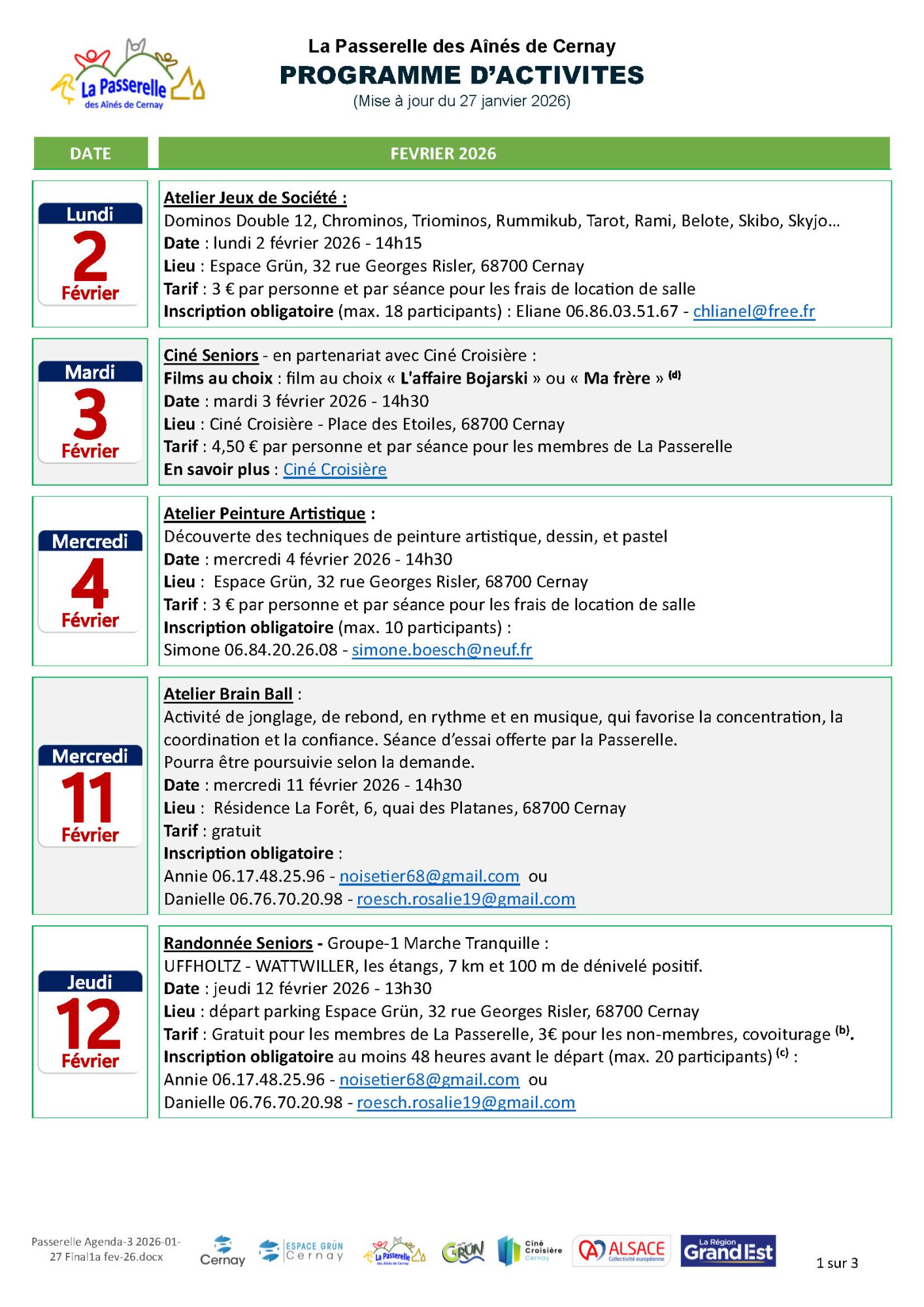 Programme des activit&eacute;s de La Passerelle des A&icirc;n&eacute;s - f&eacute;vrier 2026