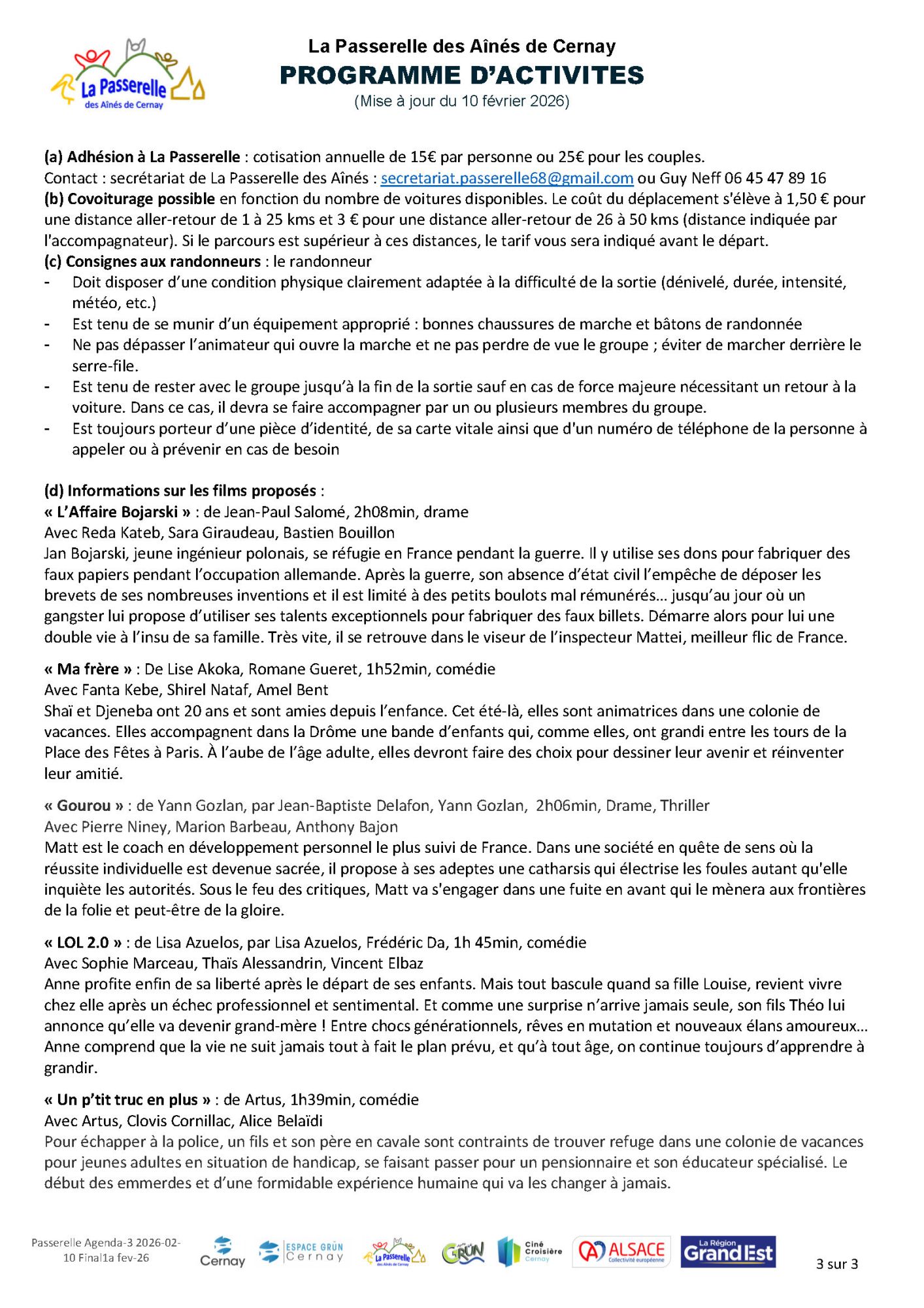 Programme des activités de La Passerelle des Aînés - février 2026 Programme des activités de La Passerelle des Aînés - février 2026