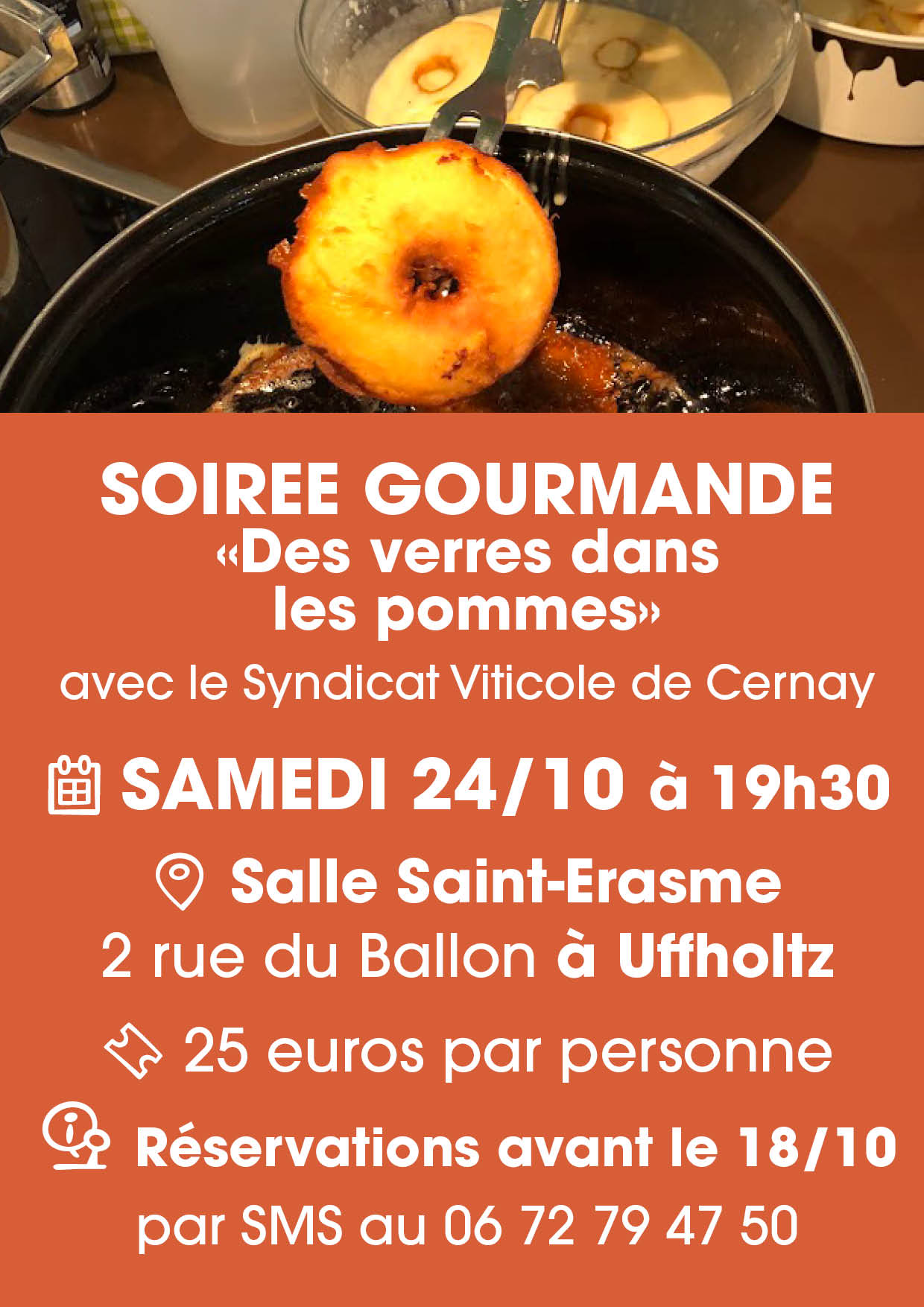 Soirée gourmande du Syndicat Viticole de Cernay le 24/10/26 à Uffloltz On y voit un casserole avec un beignet de pomme.