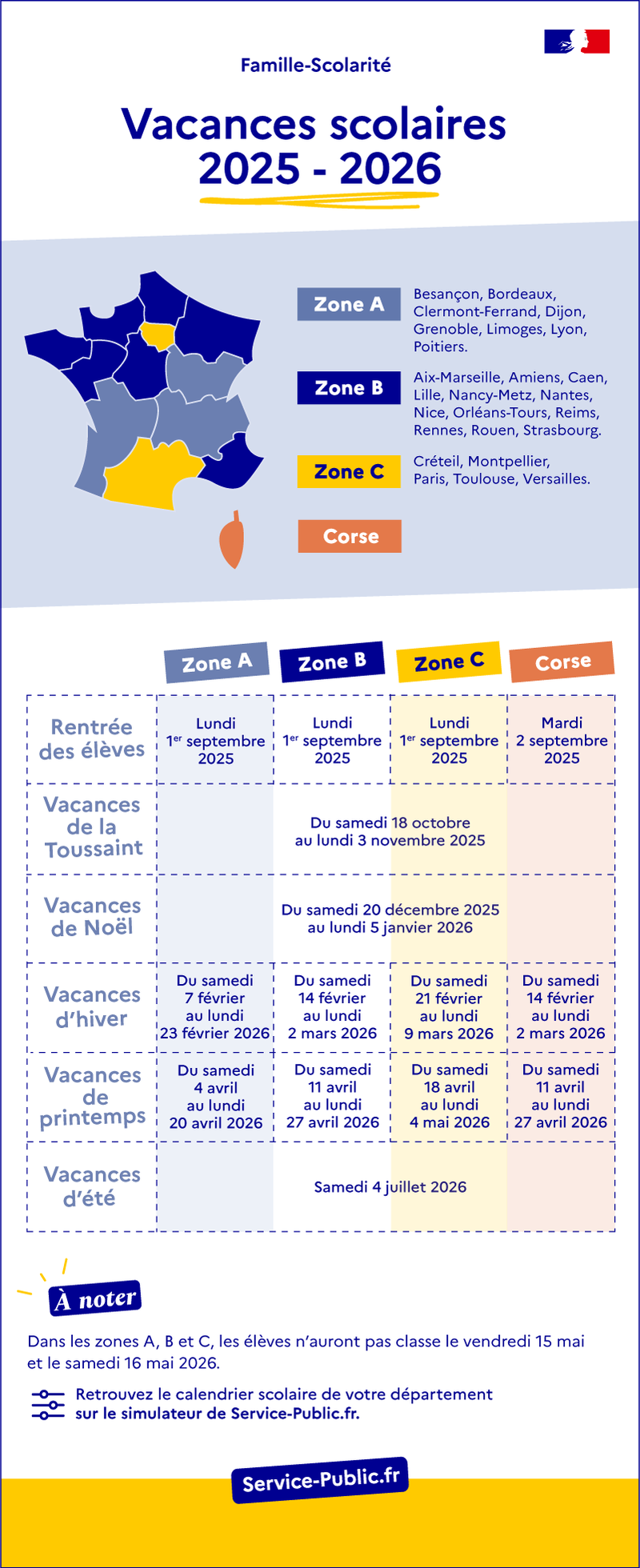 Calendrier scolaire 2025-2026