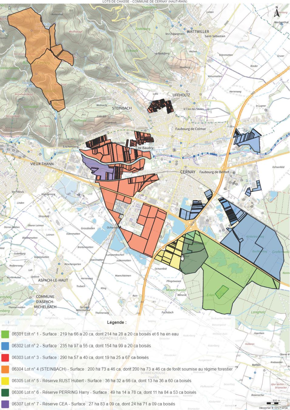 Carte-IGN_Lots-de-chasse_CERNAY_2024-2033